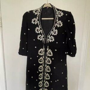 Free People Fable Midi Dress Black White Floral Embroidery
